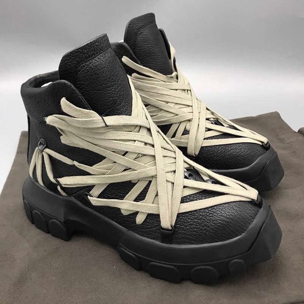 

round owens casual shoes ricks ro ro classic ricks high mummy series handmade rope elephant grain cowhide shoes for men and women lovers, Black