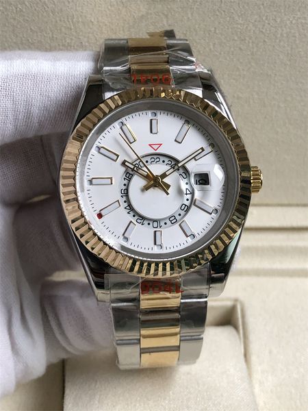 

mens automatic mechanical watches 42mm full stainless steel swim wristwatches sapphire luminous sky calendar watch, Slivery;brown