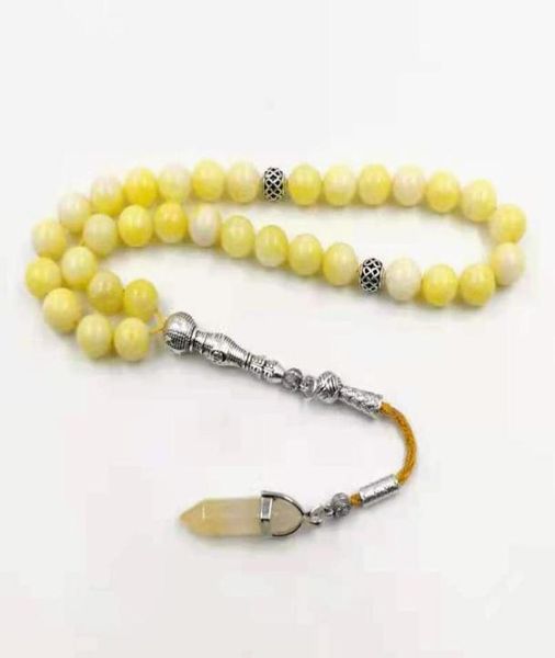 

beaded strands tasbih natural lemon jasper with yellow aventurine stone 33 beads bracelet muslim accessories on hand islamic fash4012996, Black