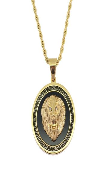 

hip hop lion head round pendant necklaces for men western animal luxury necklace stainless steel cuban chains dog tag jewelry 8923397, Silver