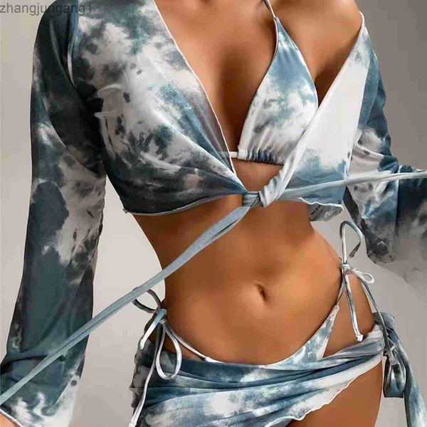

designer bikini qian mo 2023 bikini split tie-dyed four-piece bikini swimsuit women fashion, White;black