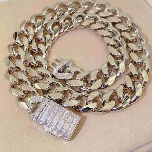 

hip hop fine jewelry iced out baguette vvs moissanite cuban chain silver hand chain fashion design 925 silver hand chain