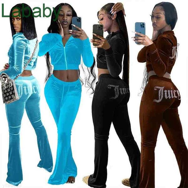 

women tracksuits two piece set designer golden velvet hoodie zipper jacket sweatpants diamond letter leisure joggers casual outfits, Gray