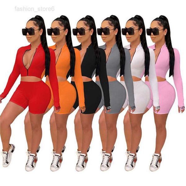 

plus size women fall winter outfits long sleeve jacket crop shorts solid color two piece set black tracksuits casual sportswear 3779, Black;gray