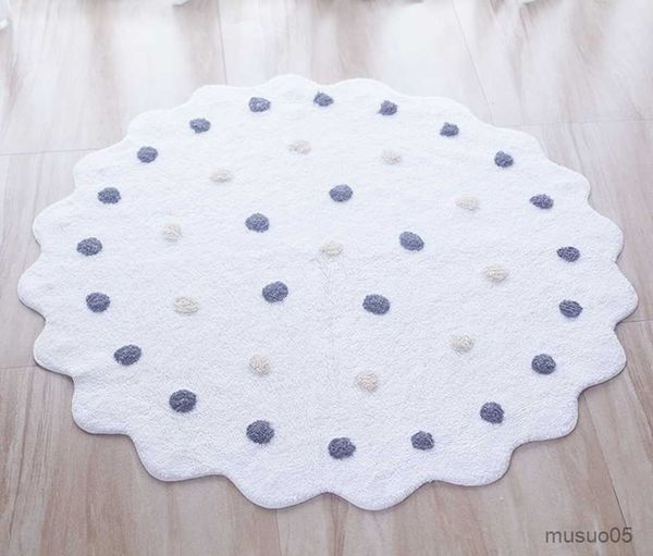

rugs playmats round polka dot cloud kids area rug - baby infants crawling mat cotton tent play game carpet nursery