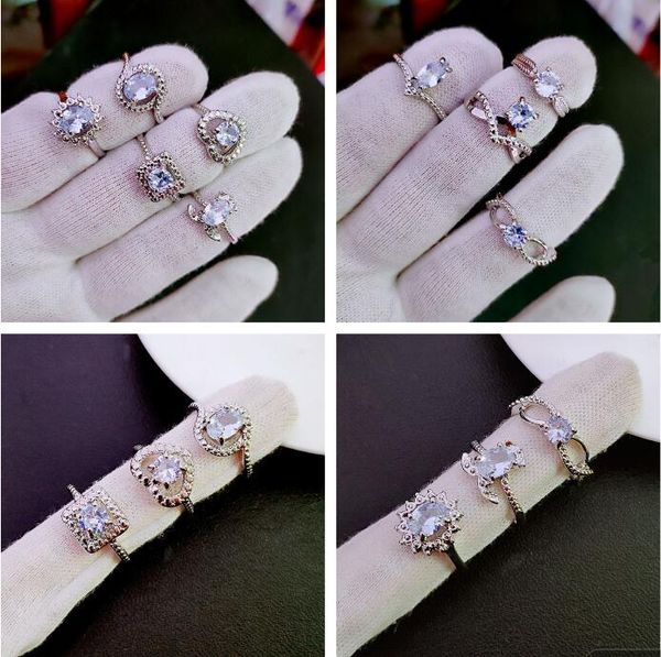 

4 claws crystal zircon ring mixed style style size gold silver for men women, Golden;silver