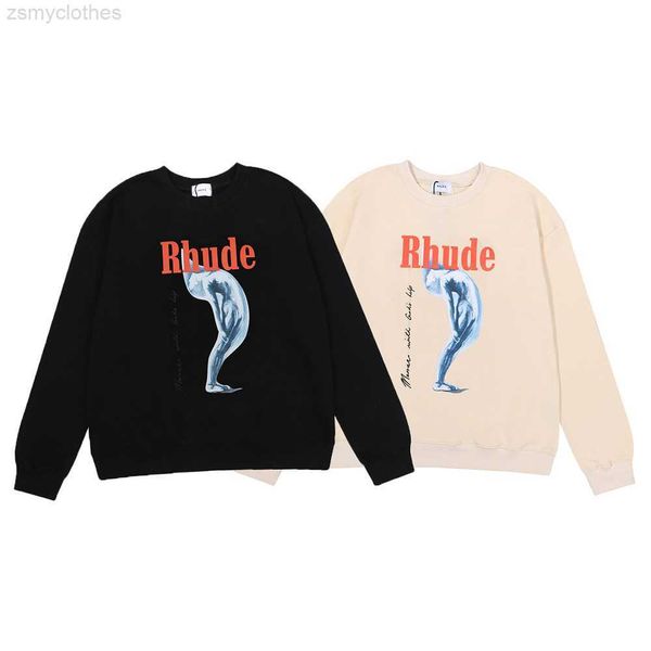 

men's hoodies sweatshirts rhude brand sweater monaco with gold help tortured goddess cotton terry crew neck sweatshirt fashion high qua, Black