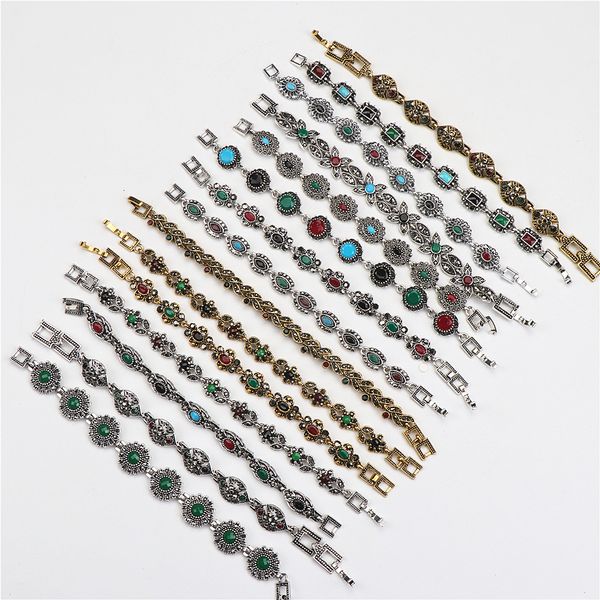 

chain wholesale 10pcs lots bulk vintage metal bohemian ethnic crystal charm bracelet for women party gift mix style 230506, Black