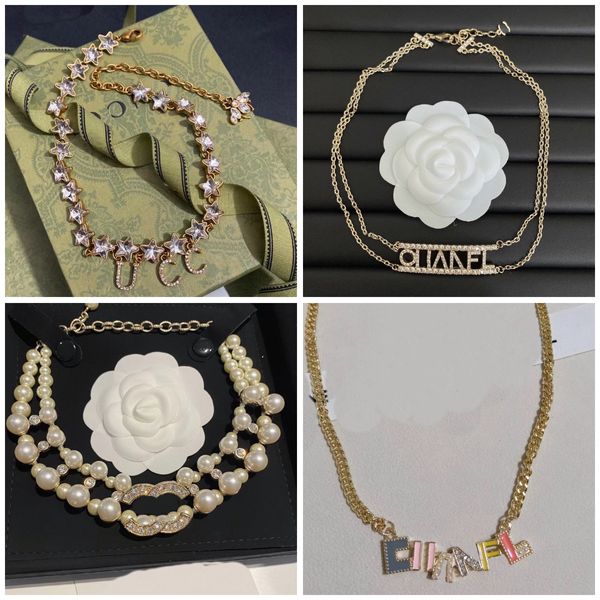

designer pearl diamond pendant necklace luxury women letter combination choker 2023 birthday gift brand necklace 18k gold plated premium jew, Silver