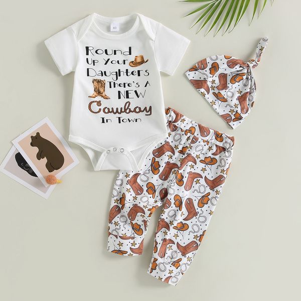 

infant cartoon clothing sets boys girls babies newborn short sleeve romper casual trousers printed hat suit crawling clothes suits kids outf, White