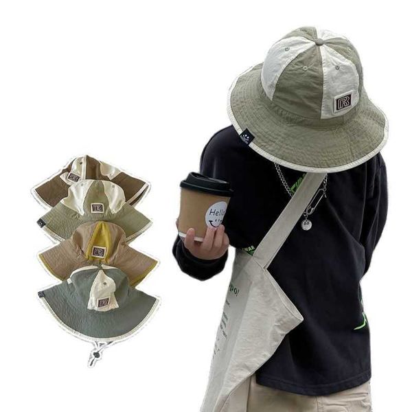 

stingy brim hats children contrast color quick drying fisherman hat 2023 spring summer fashion baby travel uv resistant large rim cap 5052cm, Blue;gray