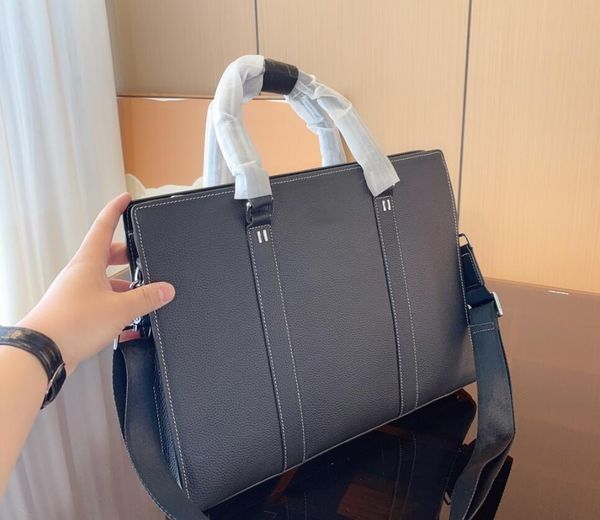 

luxury men designer briefcases business bag genuine leather lapcrossbody shoulder bags zipper letter interior slot single solid handbag mens