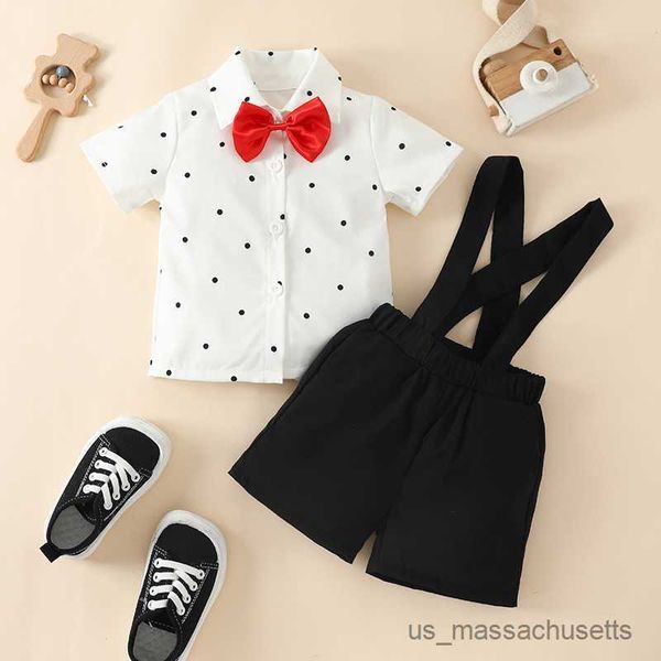 

clothing sets toddler baby boys gentleman set tie dots print short sleeve shirt with overall shorts summer casual outfit, White