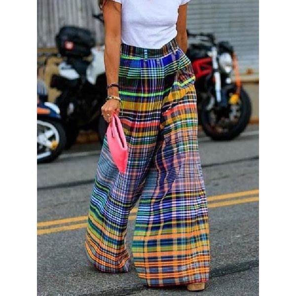 

women's pants s casual fashion street loose pleat trousers trendy women high waist long vintage female harajuku plaid print sweatpants, Black;white