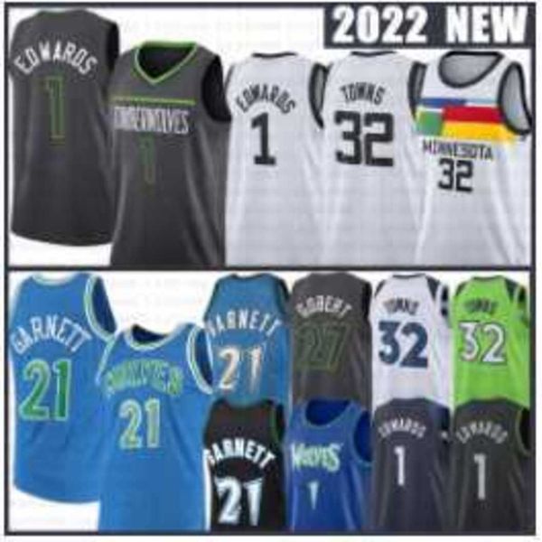 

1 anthony edwards kevin garnett basketball jerseys rudy gobert minnesotas timberwolve karl-anthony towns dangelo russell 2022 2023 city blac, Black;red