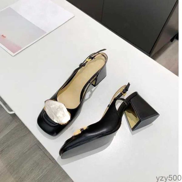 

designer high heels summer fashion sandals metal buckle thick heel elegant baotou women's wedding dress office women's shoes', Black