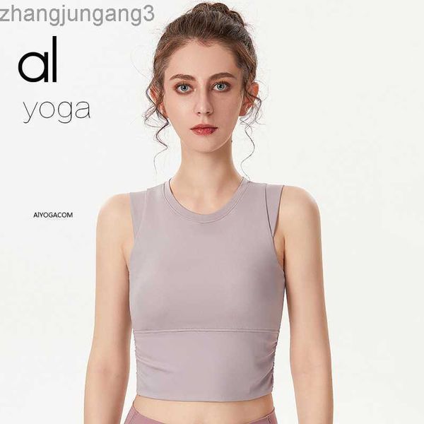 

desginer alo yoga al solid sports tank women's tight elastic running shirt gym tank top, White