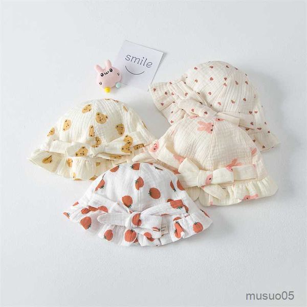 

caps hats summer print baby girl hat soft cotton kids bonnet cap newborn baby sun hat outdoor beach cap fisherman cap for baby, Yellow