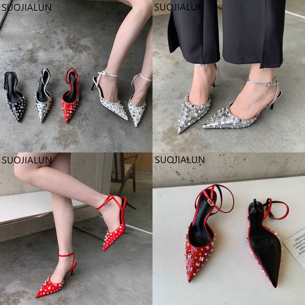 

sandals spring new brand women sandal shoes fashion rivet pointed toe ladies elegant slingback sandals zapatilla de muje 230316, Black