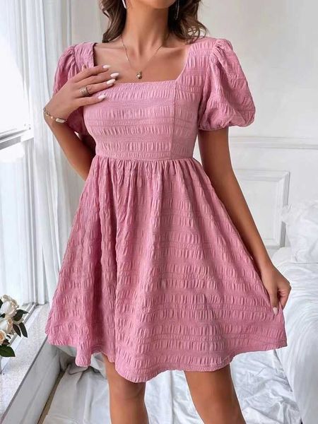 

square collar princess mini dress puff sleeve summer women clothes fashion solid color vintage dresses elegant outfits beachwear, Black;gray