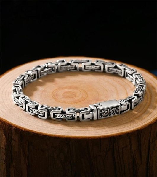 

bangle the dragon pattern sixcharacter mantra silver bracelets men trend retro hipster hiphop personality jewelry 2210127230820, Black