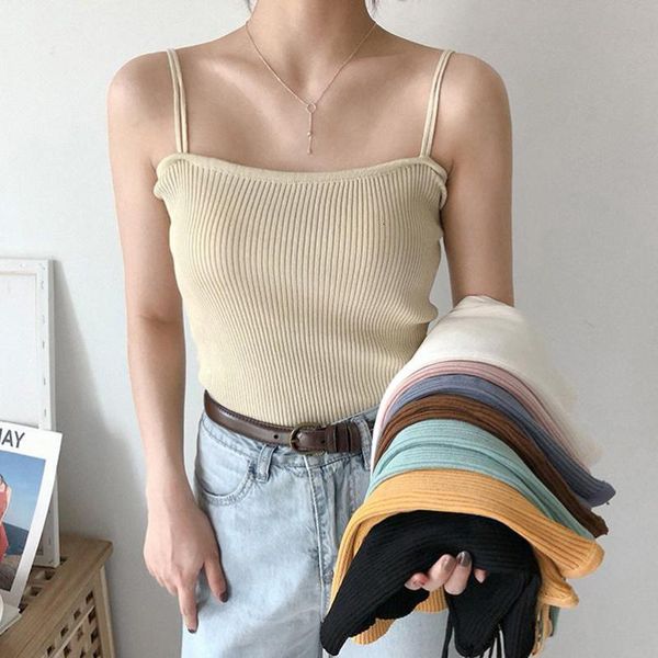

camisoles tanks tank vest knit halter crop women summer camis camisole fashion casual tube female sleeveless cropped vest 230506, Black;white