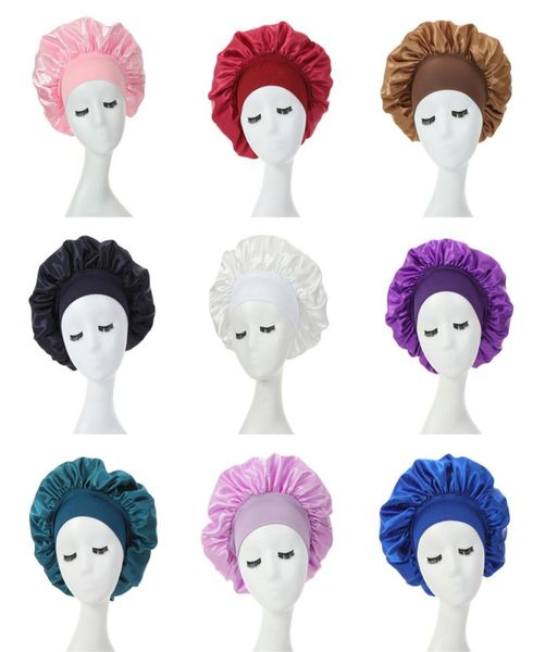 

solid color satin wide band night hat for women girl elastic sleep caps bonnet hair care fashion accessories2159174, Blue;gray