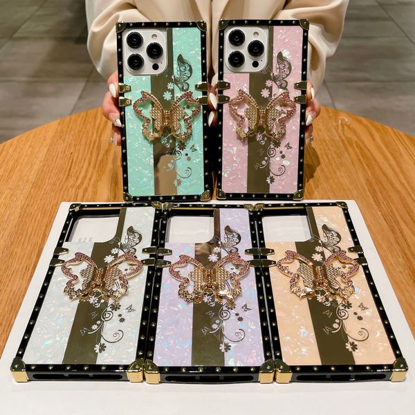 

luxury cases rhinestone glitter 3d butterfly bracket case for iphone x xr xs 14 13 12 11 pro max 7 8 plus se cover with lanyard holder