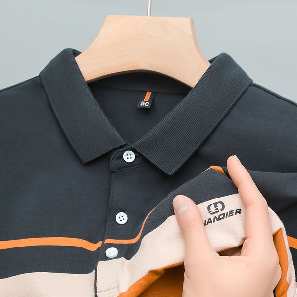 

men's polos 95 cotton men short sleeve fashion lapel casual designer polo print summer horizontal stripes contrasting color m4xl 230506, White;black