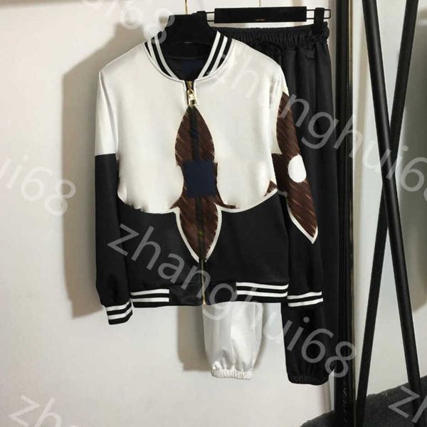 

23ss women tracksuit womens designer clothing casual suit color contrasting printed stand collar long sleeve jacket elastic waist trousers s, Gray