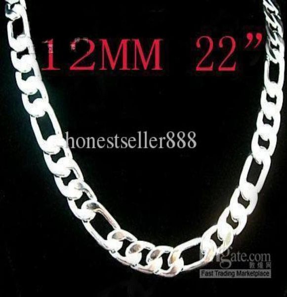 

1pcs 925 silver figaro chain necklace 12mm 22inch0123459404235