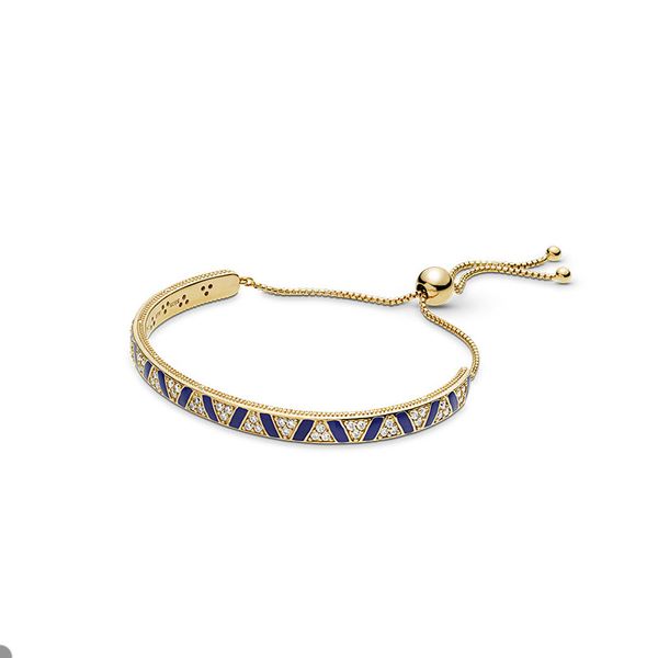 

gold plated blue stripes slider bracelet for pandora real sterling silver wedding party bracelets for women sisters gift luxury bracelet wit, Golden;silver