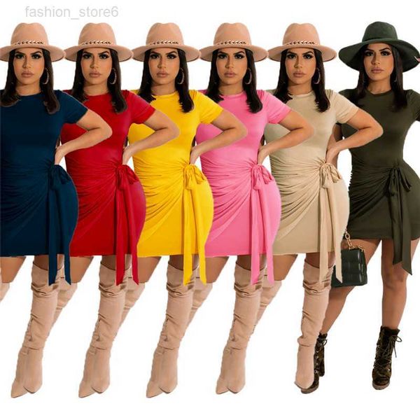 

wholesale short sleeve dresses summer women bodycon dress causal solid bandage skirt hip package dress party skinny skirts bulk 6921, Black;gray