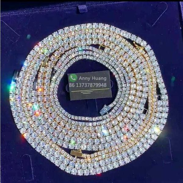 

hip hop jewelry 925 sterling silver vvs shine moissanite lab diamond bling iced out tennis chains necklace