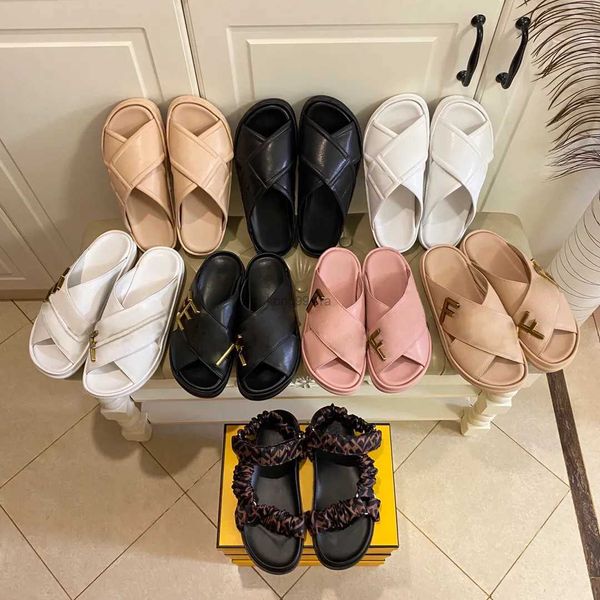 

2022 designer slippers open-toe sandals f slipper with thick soles women fashion luxury shoes comfort slippers leather scuffs, Black