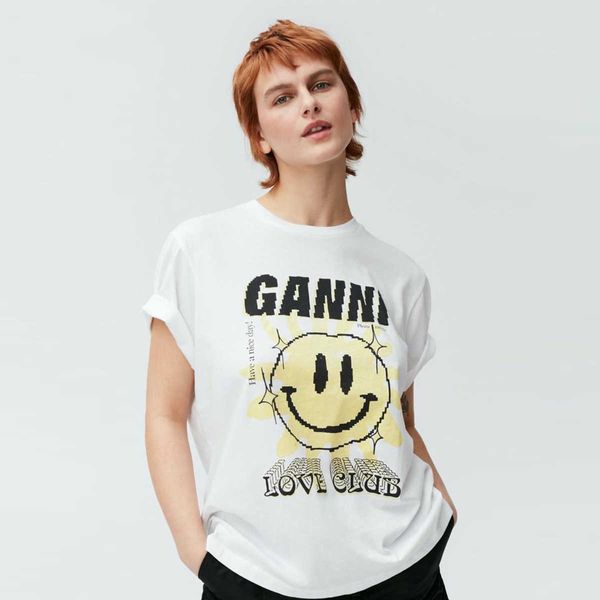

gannis 2023ss fashion womens designer t shirt classic style white tee loose fitting letter printed cotton short sleeve polos