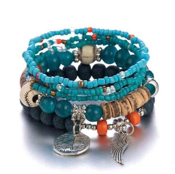 

colorful bohemian women039s multilayer elastic rice bead bracelet2087944, Golden;silver
