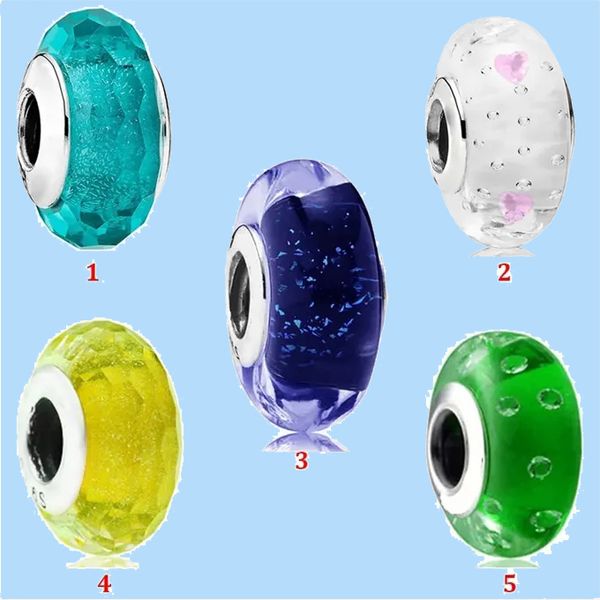 

925 silver beads charms fit pandora charm glass beads bubble sparkle cyan sparkling glass, Black