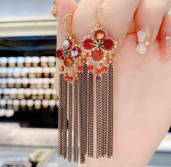 

nxy earrings 2022 fashion new court style flower tassel ear hook female exaggerated personality long thin earrings 02123206146, Silver
