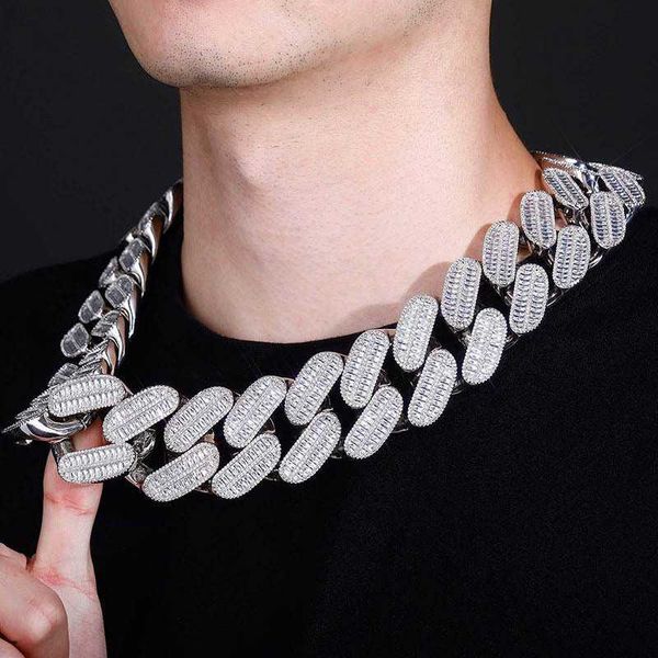 

xishuo hip-hop 39 mm thick iced out cuban link chain white gold plated cubic zirconia necklace, Silver