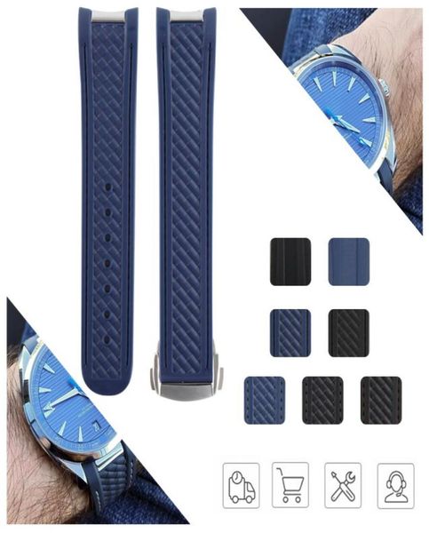 

20mm watch strap bands men blue black waterproof silicone rubber watchbands bracelet clasp buckle for omega at150 sea 300 tools1554333, Black;brown
