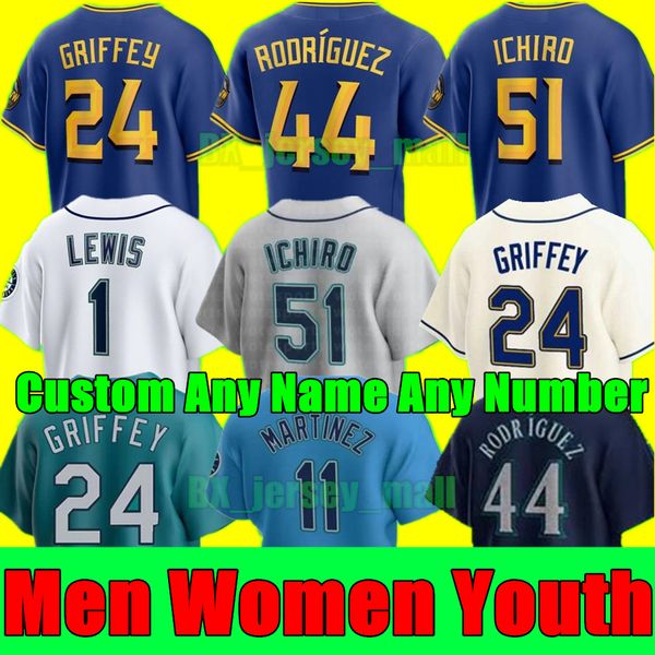 

s-4xl custom 44 julio rodriguez 2023 city connect jersey 24 ken griffey tom murphy mariners ty france 3 j.p. crawford 13 abraham toro 12 eva, Blue;black
