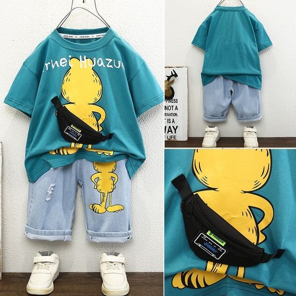

clothing sets toddler boy cotton summer cartoon short sleeve tshirt and set with black bag big clothes kids outfits 214t 230506, White