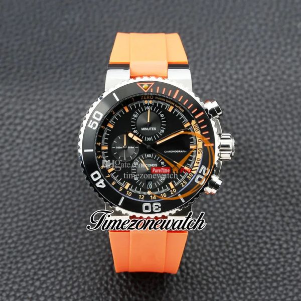 

46mm aquis 01 774 7708 vk quartz chronograph mens watch black dial orange inner stick markers steel case orange rubber strap satch new watch, Slivery;brown