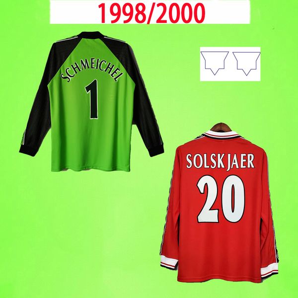 

1998 1999 retro man soccer jerseys long sleeve 98 99 vintage classic famous goalkeeper t shirt football #1 schmeichel cantona beckham solskj, Black;yellow