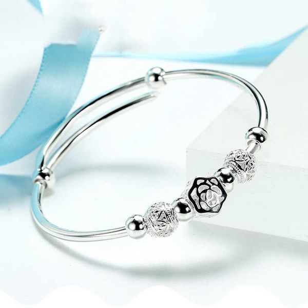 

charm bracelets fashion 925 sterling silver woman cuff bracelet lucky boho beaded charm bangle girls party jewelry gifts aa230506, Golden;silver