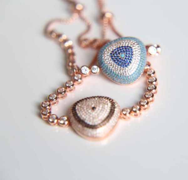 

rose gold plated micro pave multi color cz nano turquoise evil eye cz tennis bracelet luxury european women girl gift jewelry3426095, Golden;silver