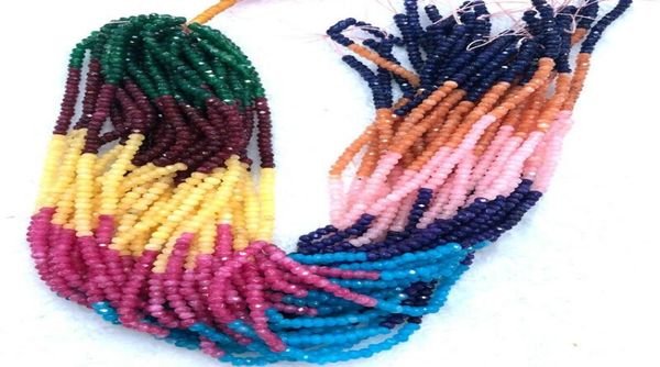 

lot 10pcs 2x4mm 9 color faceted abacus jade roundelle gemstone loose beads 14quot5935746, Green;white