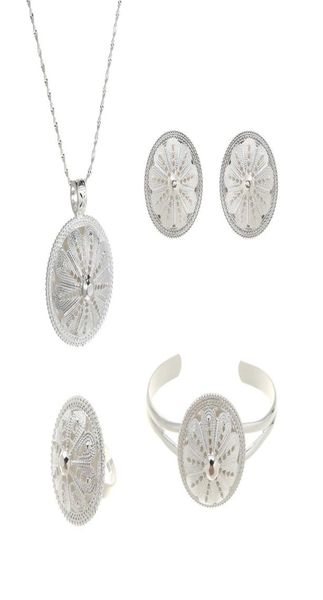 

silver plated flower ethiopian wedding jewelry set eritrea africa habesha traditional ethnic women pendant necklaces8890501, Slivery;golden