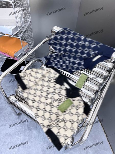 

xinxinbuy men designer tee t shirt 23ss knitted double letter jacquard short sleeve cotton women apricot blue s-2xl, Black;brown